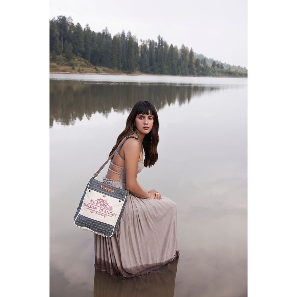 Myra Bag Handmade Domestic Shoulder Bag Upcycled Canvas & Cowhide Leather